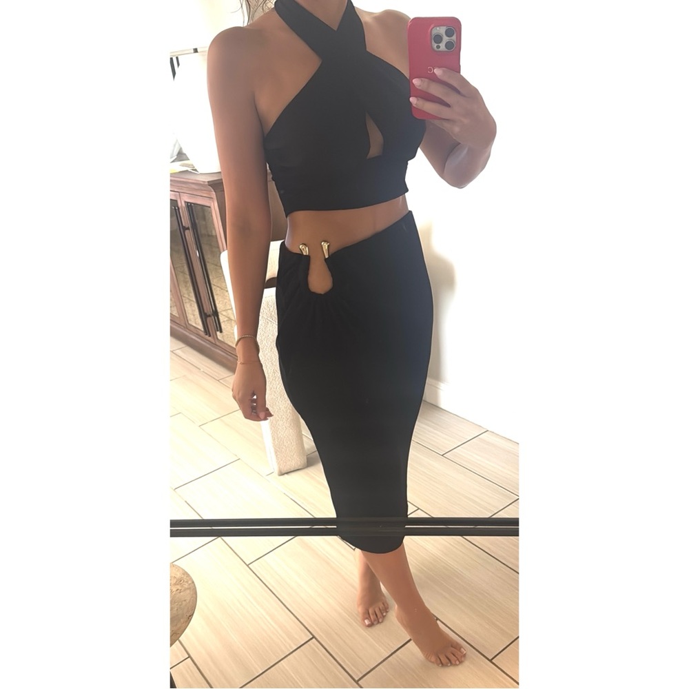 H&M- Cult Gaia vibe- Elegant Black Women's Skirt and halter top